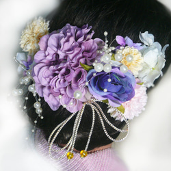 髪飾り 成人式 卒業式 花 ダ*リ*アrbとバラ 紫 振袖 袴 和装 着物 かんざし 4枚目の画像