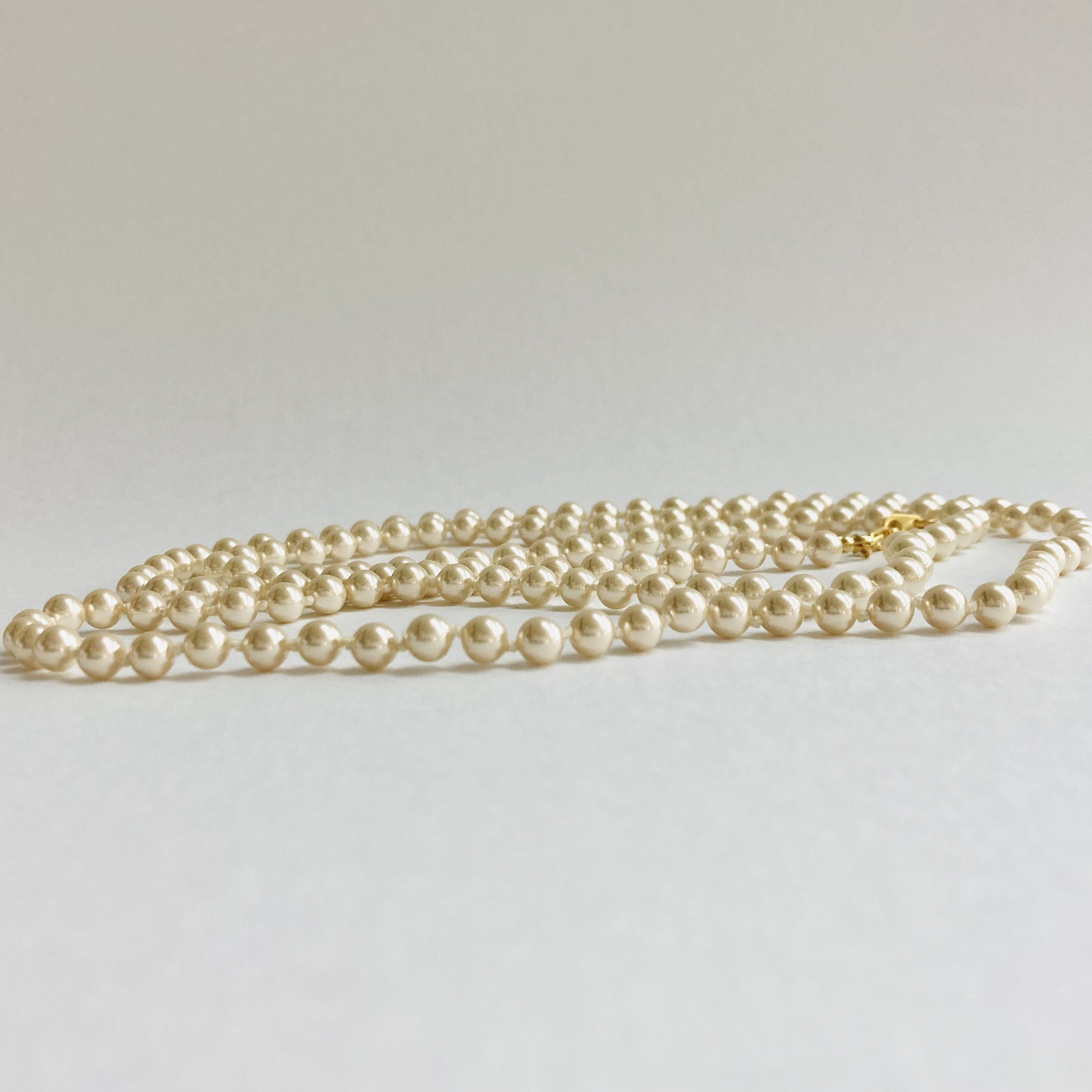 ガラスベビーパールオールノットロングネックレス/5mm約92cm/クリーム/G/made in japan