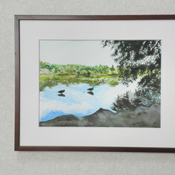 絵画　水彩画　風景画　画題「沼に浮かぶシルエット」 2枚目の画像