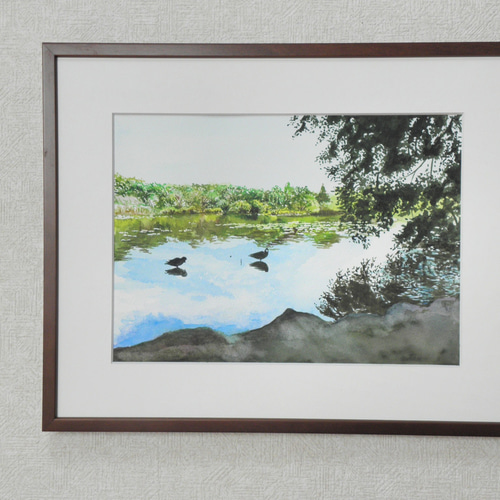 絵画　水彩肉筆画　在名有り　水去　風景画 絵画 水彩肉筆画 在名有り 水去 風景画 （レア 缶詰 肉筆 軸