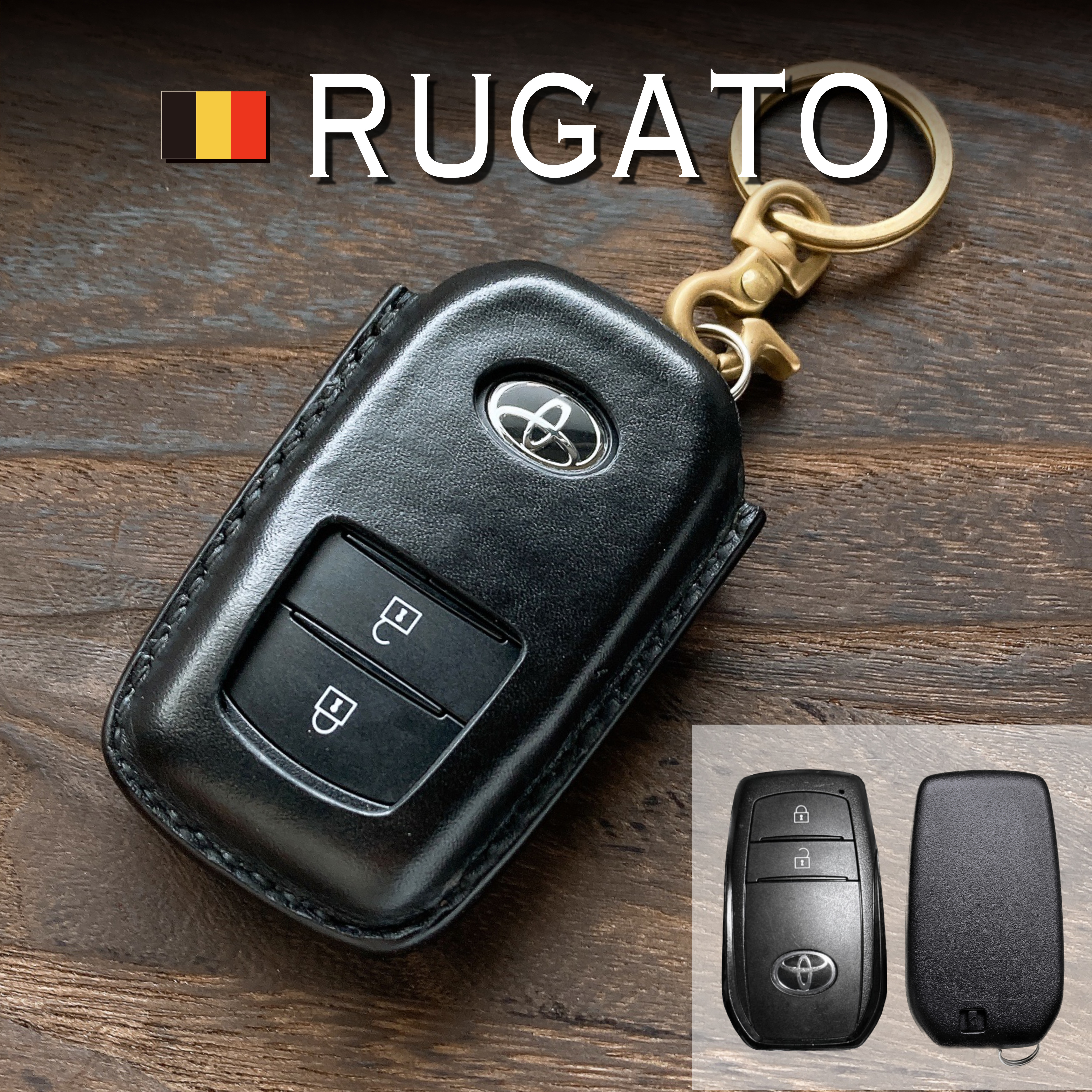 ルガト 黒 真鍮 ヤリス アクア カローラ ブラック　本革　カバー　ケース