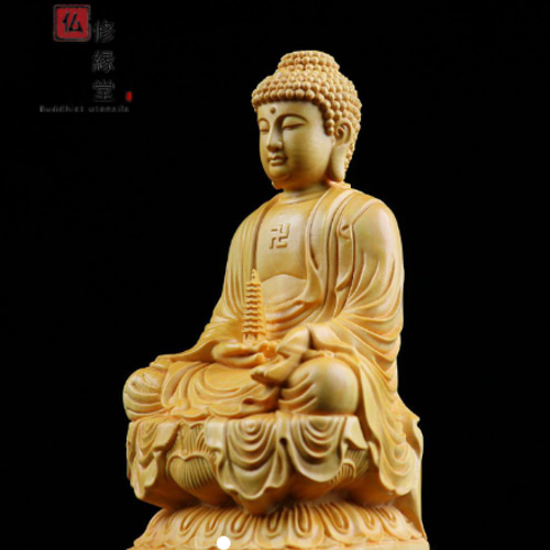 木彫仏像 薬師仏 薬師如来 座像 彫刻 仏教工芸品 柘植材 仏師で仕上げ-
