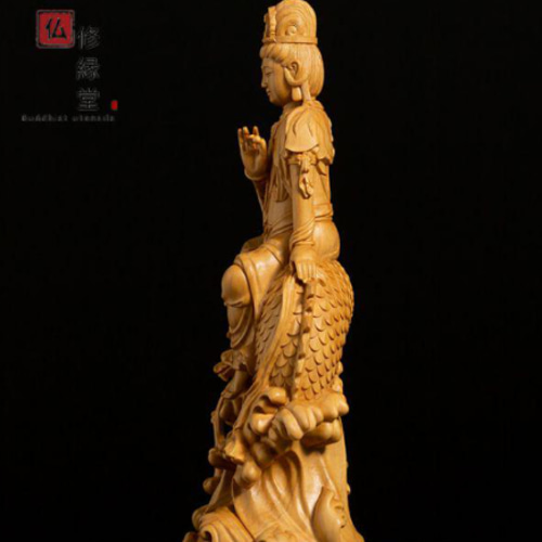木彫り 仏像 鰲魚自在観音菩薩座像 彫刻 柘植材 ご利益 仏師で仕上げ