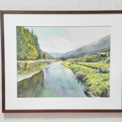 川のある風景 水彩画 フレーム付き 信州の山々と梓川 (透明水彩風景画) 【Watercolor】 - YouTube
