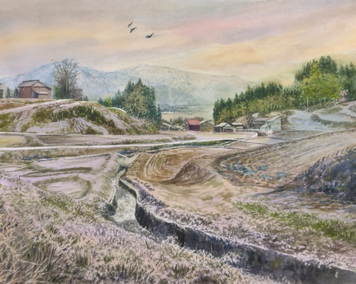 絵画 水彩画 風景画 画題「大寒の夕刻」 ※値下げしました 絵画