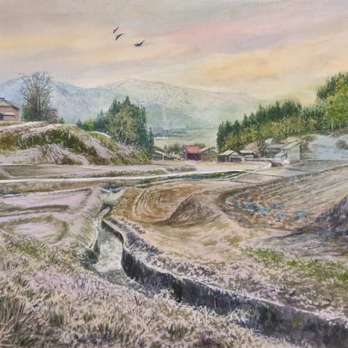 絵画 水彩画 風景画 画題「大寒の夕刻」 ※値下げしました 絵画