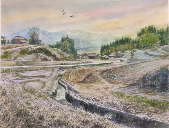 絵画 水彩画 風景画 画題「大寒の夕刻」 ※値下げしました 絵画