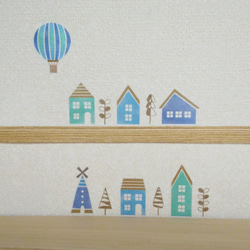 気球と風車とお家のウォールステッカー（ブルー） 2枚目の画像
