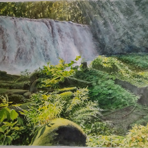水彩画 出会い 風景画 スケッチ新緑原画癒し - 絵画