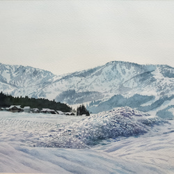 絵画　水彩画　風景画　画題「雪景色を求めて」 1枚目の画像