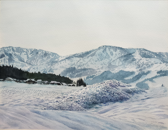 絵画　水彩画　風景画　画題「雪景色を求めて」 1枚目の画像