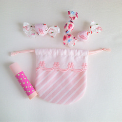 可愛いパラソルの巾着袋(ピンク） 3枚目の画像