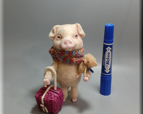 Tiny zoo 作家 羊毛フェルト テディベア ハンドメンド ぬいぐるみ ブタ Tiny zoo 作家 羊毛フェルト テディベア ハンドメンド