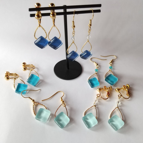 海風】ガラスタイルアクセサリー イヤリング・ノンホールピアス