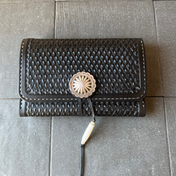 ミドルウォレット☆全面ダイヤスタンプ silver925フラワーコンチョ