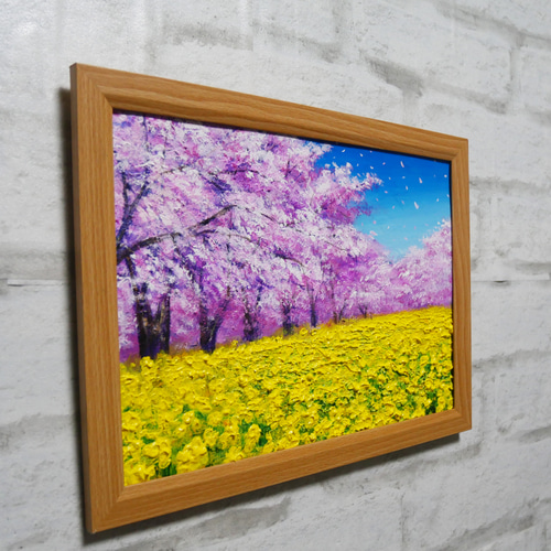 油絵 油彩 油彩画 絵画 絵【桜と菜の花】 絵画 HR 通販