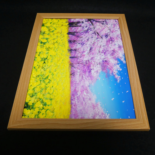 油絵 油彩 油彩画 絵画 絵【桜と菜の花】 絵画 HR 通販