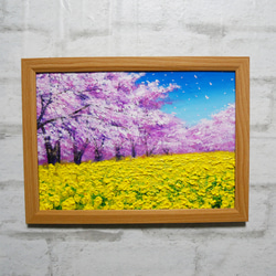 油絵 油彩 油彩画 絵画 絵【桜と菜の花】 絵画 HR 通販