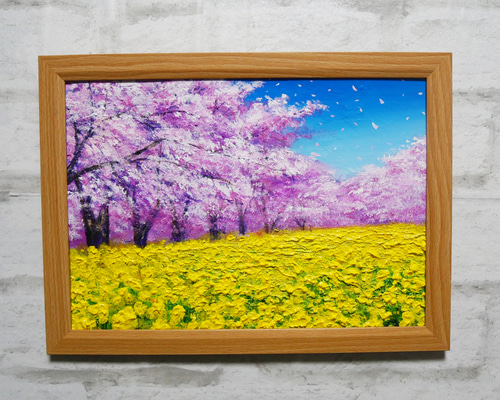 油絵 油彩 油彩画 絵画 絵【桜と菜の花】 絵画 HR 通販