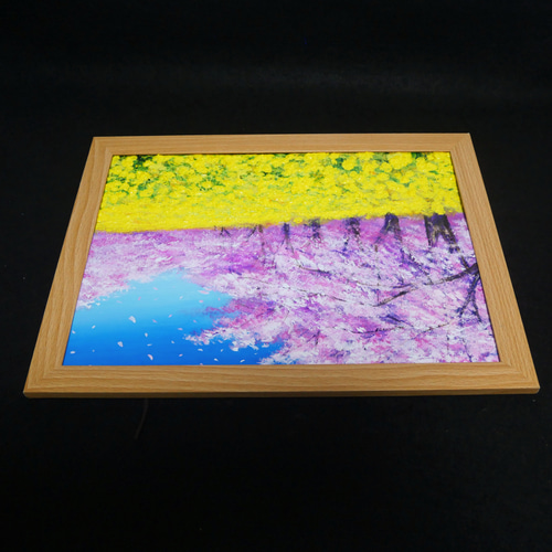 油絵 油彩 油彩画 絵 絵画 【菜の花と桜】 油絵 油彩 油彩画 絵 絵画 長方形ミニ絵画【菜の花と桜