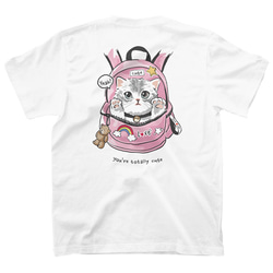 Tシャツ 旅する猫 かわいい おしゃれ おもしろ ネコ ティシャツ ホワイト バックプリント 2枚目の画像