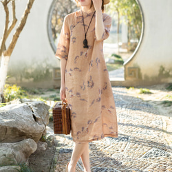 ハンドメイド作家さま☆リネン はなれ衿のサラワンピース ハンドメイド作家さま☆リネン はなれ衿のサラワンピース