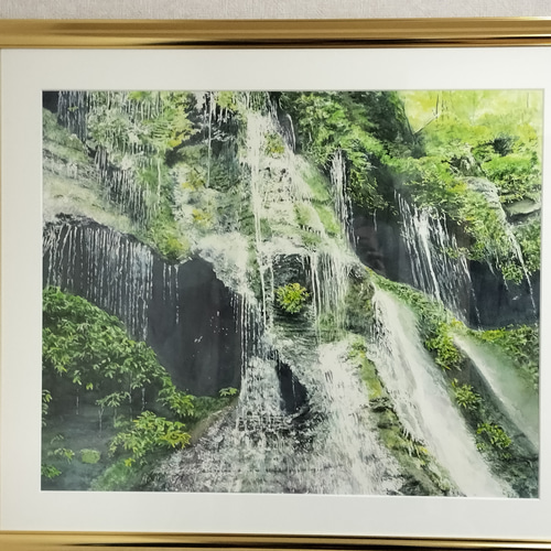 絵画 水彩画 風景画 画題「滝と緑の風景」 絵画 yamakasumi56 通販 ...