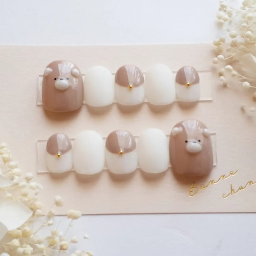 ネイルチップニュアンスクッキーひょっこりくまカフェラテ945 ネイルチップニュアンスクッキーひょっこりくまカフェラテ945