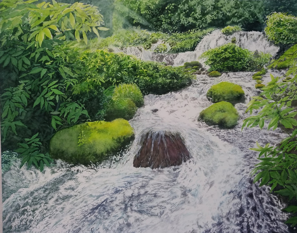 Watercolor painting landscape the sea, trees, and moon at