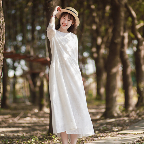 麻100% ロングワンピース チュニックM チュニック リネン ワンピース