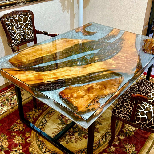 屋久杉とジルコニアのレジンテーブル ダイニングテーブル 金井工房