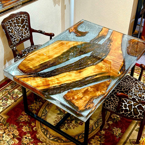 屋久杉とジルコニアのレジンテーブル ダイニングテーブル 金井工房