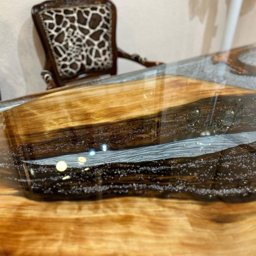 屋久杉とジルコニアのレジンテーブル ダイニングテーブル 金井工房