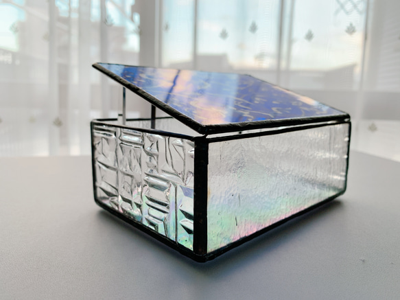 被せガラス　ステンドグラスのジュエリーBOX  サンドブラスト 2枚目の画像