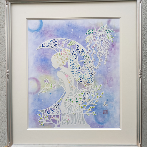 切り絵の原画、『藤の花と月と妖精』ポルトガルへ出展作。 切り絵 MIHO