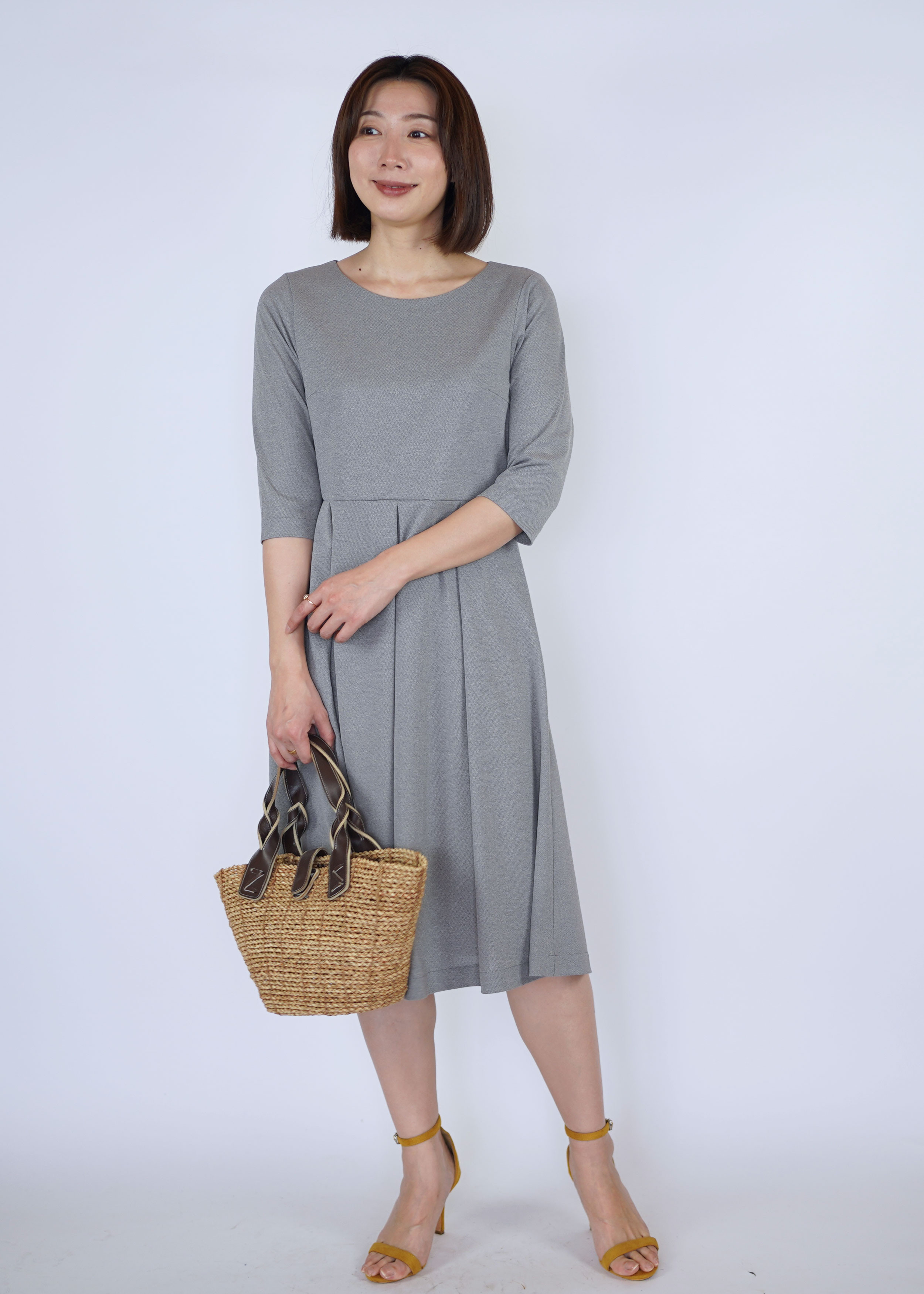【受注制作】アーミッシュ風シンプルワンピース◇杢グレー（リネンライク素材・やや薄手）*速乾・防シワ機能*