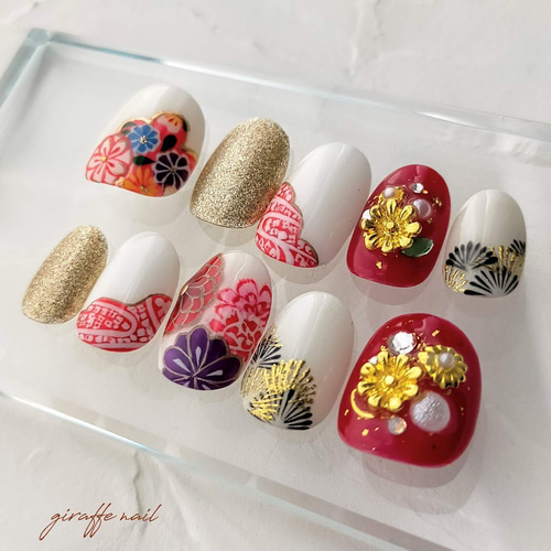 139 ネイルチップ 振袖ネイル 和装ネイル 前撮りネイル 白ネイル  