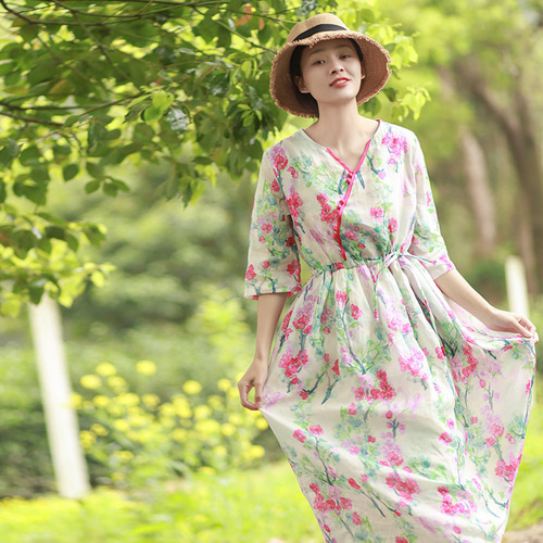 麻100% ワンピースレディース クリーマハンドメイド ワンピース