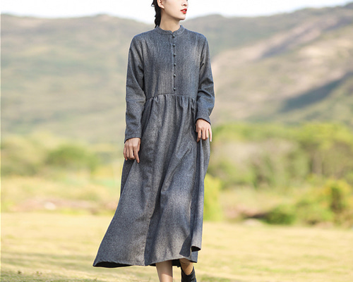 ビビ　SOIL 麻　ウール　長袖　ロングワンピース　サイズ　Free SOIL 麻ウール長袖ロングワンピースサイズFree