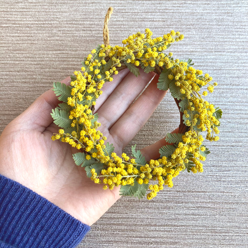 受注制作【ふわふわミモザ】ミモザのナチュラルミニリース ドライ  