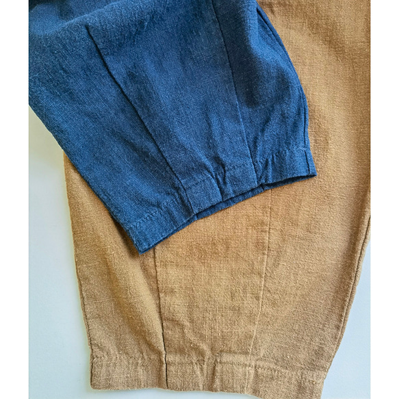 綿麻パンツ　中厚ロングパンツ　ゆとりパンツ　ゴムウエスト＋紐　こげ茶色　 L146BR 9枚目の画像