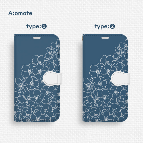 さくら咲くiPhone手帳型スマホケース ネイビーブルー 全機種対応 春 桜