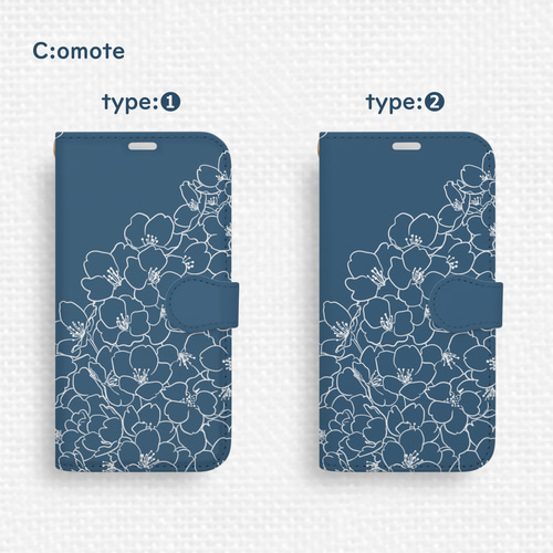 さくら咲くiPhone手帳型スマホケース ネイビーブルー 全機種対応 春 桜