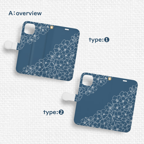 フェイラー花柄手帳型スマホケース ネイビー 専用 フェイラー花柄手帳