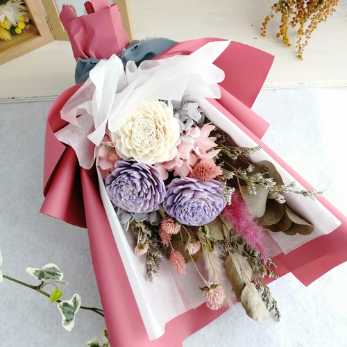フラワーギフト♪】ドライフラワーとソラフラワーの花束(パープル