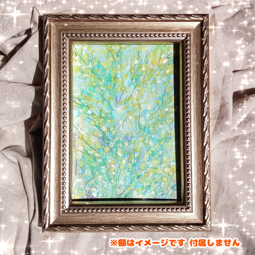 原画・一点物 ・オイルパステル画】「ミモザ・抽象画」 葉書サイズの