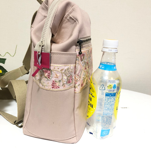 大人のリュック くすみピンク系×刺繍リボン リュック・バックパック  