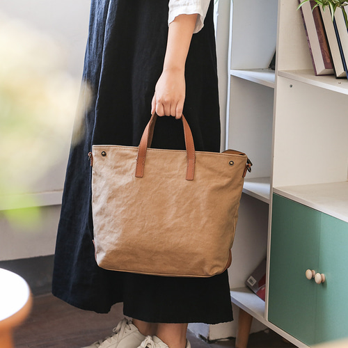 帆布×本革 ビジネスバッグ A4対応 PC収納可 撥水加工 大容量 2WAY 通勤