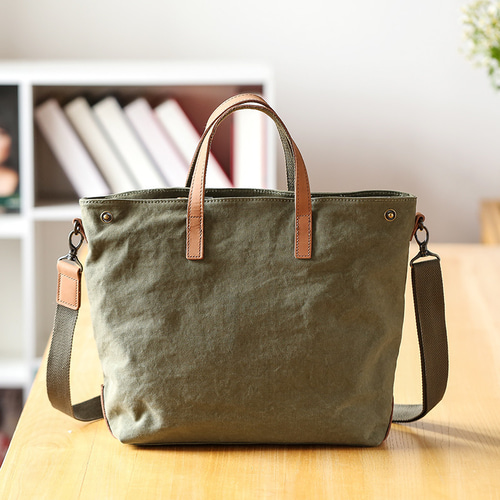 帆布×本革 ビジネスバッグ A4対応 PC収納可 撥水加工 大容量 2WAY 通勤