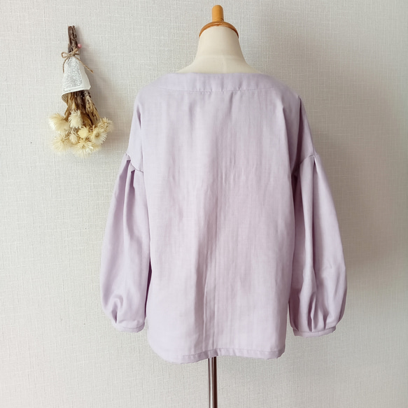 タックボリューム袖プルオーバー　ボートネック　桜ピンク ダブルガーゼ 5枚目の画像